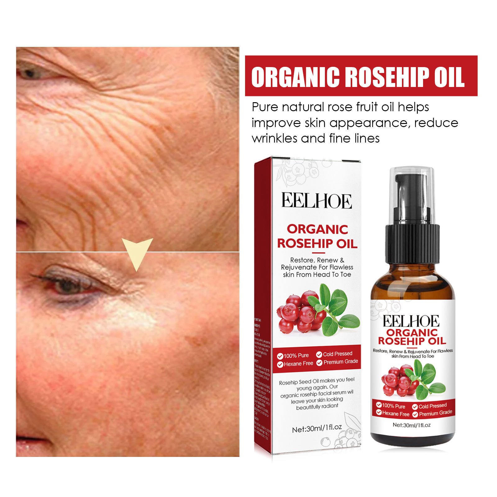 Suero Facial de aceite de rosa - Face Oil Rosehip reseña y precio