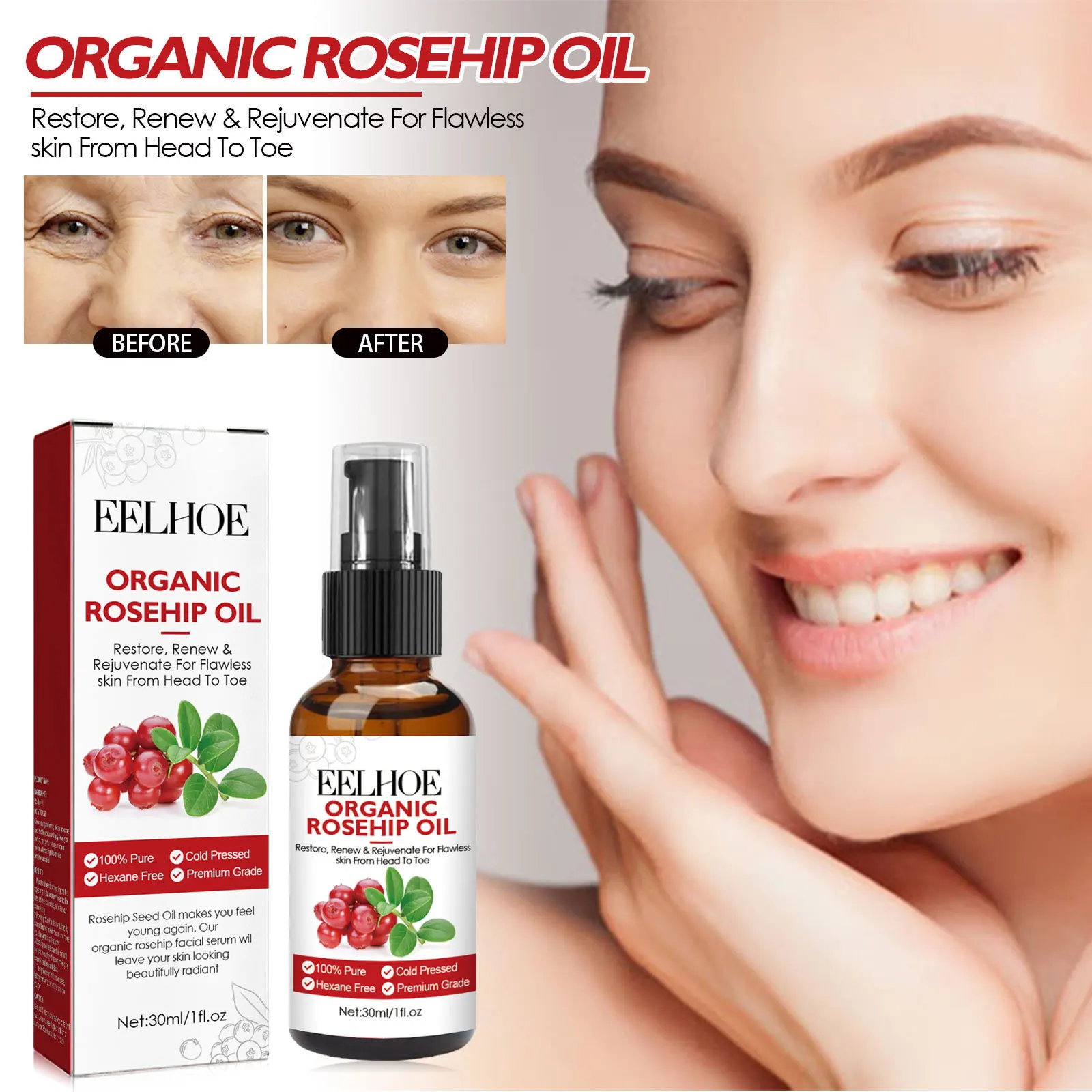 Suero Facial de aceite de rosa - Face Oil Rosehip reseña y precio